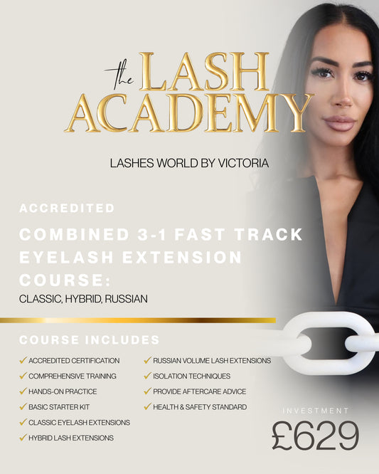COMBINED 3-1 FAST TRACK EYELASH EXTENSION COURSE: CLASSIC, HYBRID, RUSSIAN